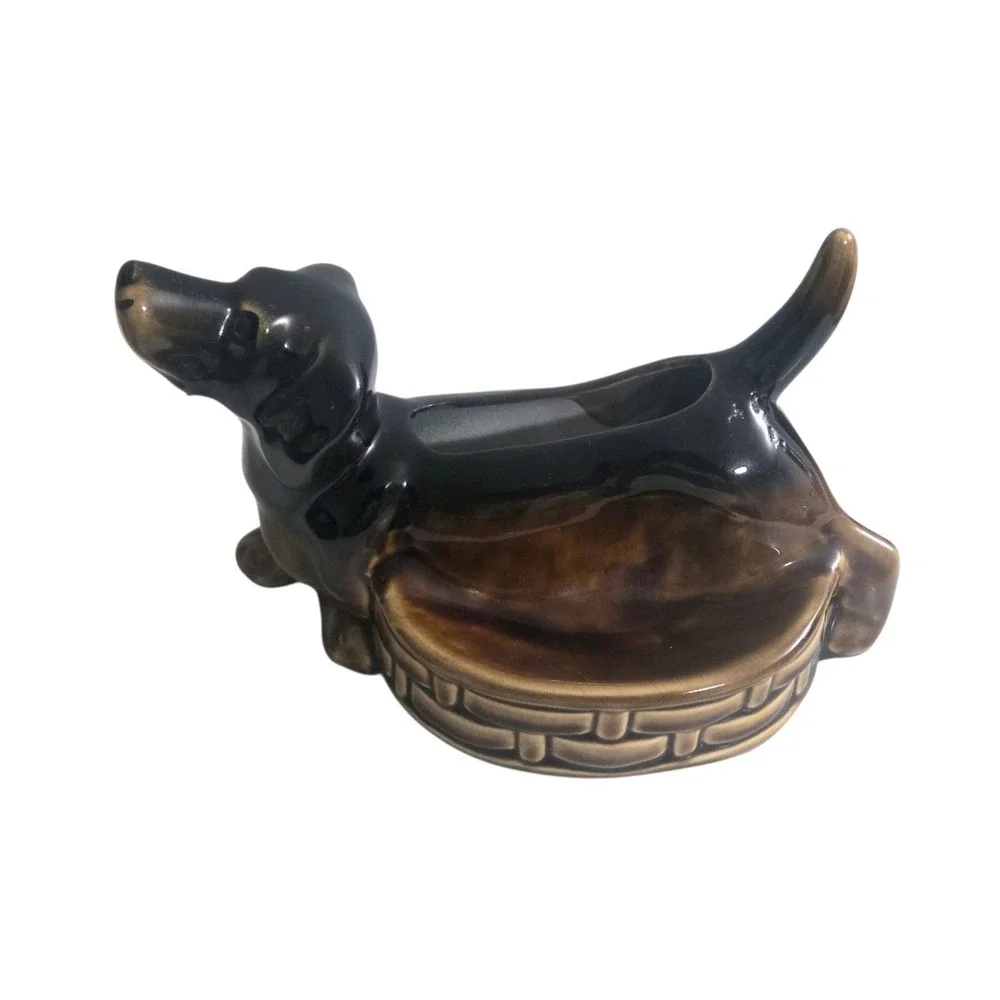 Vintage Dachshund Dog Planter Ceramic Valet Catch-all Dish MCM Dresser Caddy